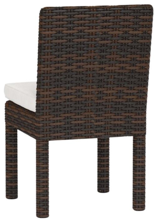 Sunset West Montecito Cognac Resin Wicker Outdoor Dining Side Chair with Canvas Flax Cushion-2