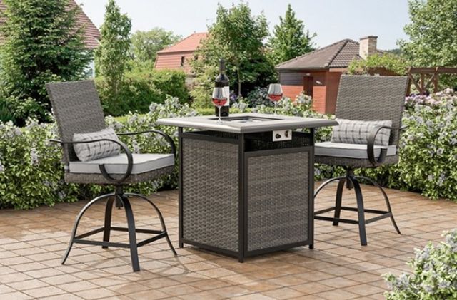 Furniture of America® Arosa 2-Piece Black/Gray Polyrattan/Steel Outdoor Counter Swivel Arm Chair Set-1