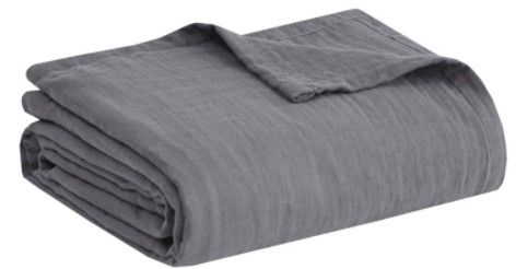 Olliix by Clean Spaces Gauze Charcoal King 100% Cotton Lightweight Blanket-0