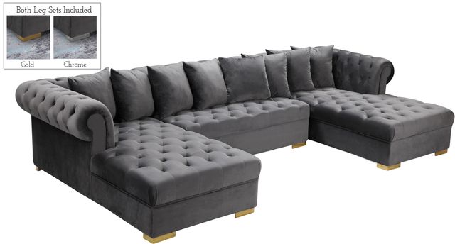 Meridian Furniture Presley 3-Piece Grey Velvet Sectional-0