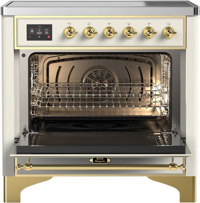 Ilve® Majestic III 36" Antique White Pro Style Induction Range with Triple Glass Door and Brass Trim-1