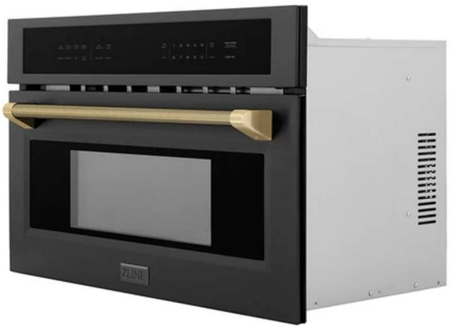 ZLINE Autograph Edition 30" 1.6 Cu. Ft. Black Stainless Steel Built-in Convection Microwave Oven with Champagne Bronze Helix Handle-2