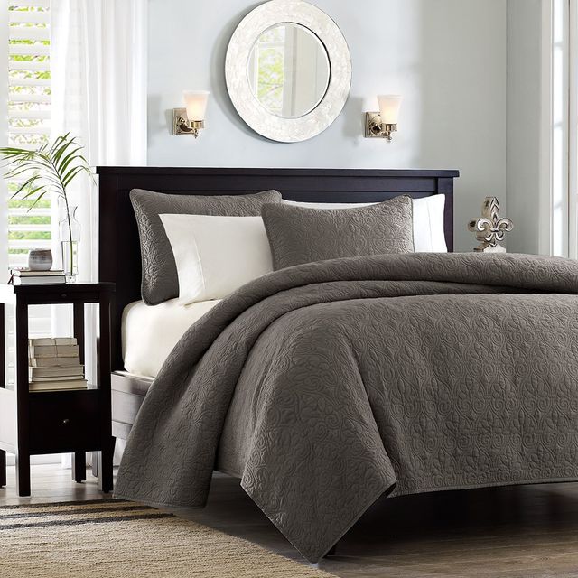 Olliix by Madison Park Dark Grey King/California King Quebec Reversible Coverlet Set-2