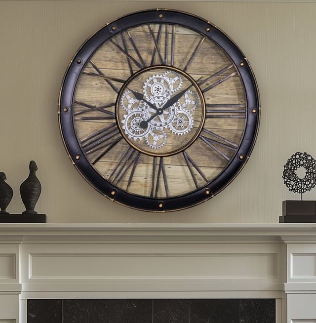 YHD Venetian Woodgrain Black/Brown Wall Gear Clock-1