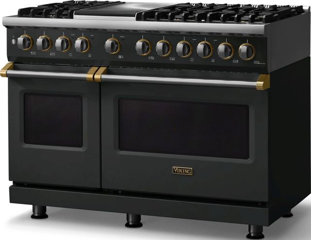 Viking® 5 Series 48" Antique Bronze Pro Style Dual Fuel (NG) Range with Brushed Brass Trim-3