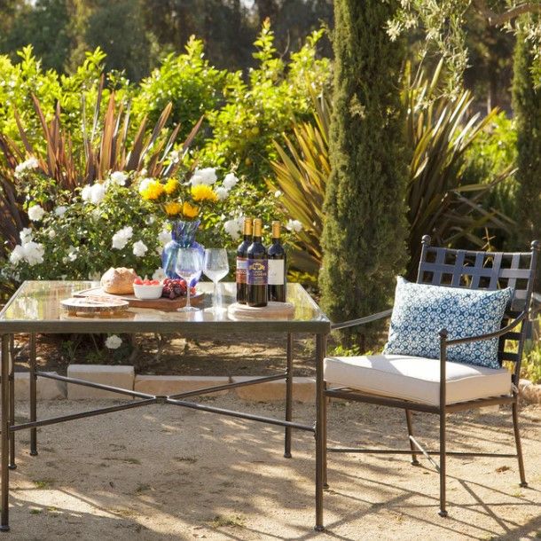 Sunset West Provence Glass Top/Metal Outdoor Dining Table with Century Pewter Frame-1