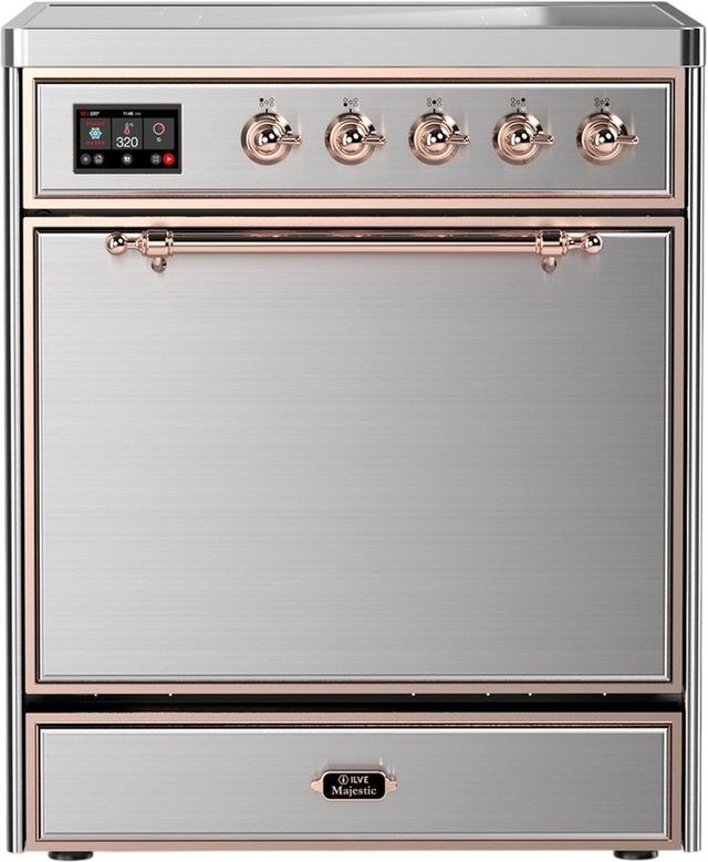 Ilve® Majestic III 30" Stainless Steel Pro Style Induction Range with Solid Door and Copper Trim-0