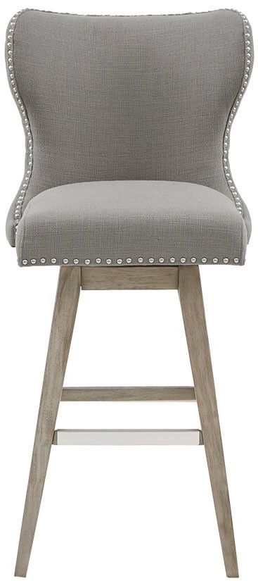Olliix by Madison Park Grey Hancock High Wing Back Button Tufted Upholstered 32" Swivel Bar Stool-1
