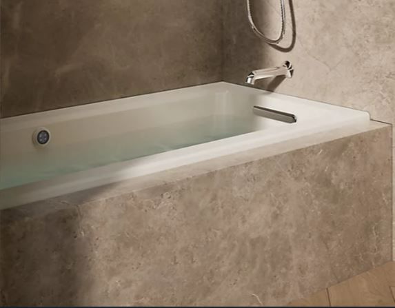 KOHLER® Archer® Biscuit 60" x 30" Alcove Heated BubbleMassage™ Air Bath with Bask® Heated Surface - Right Drain-1