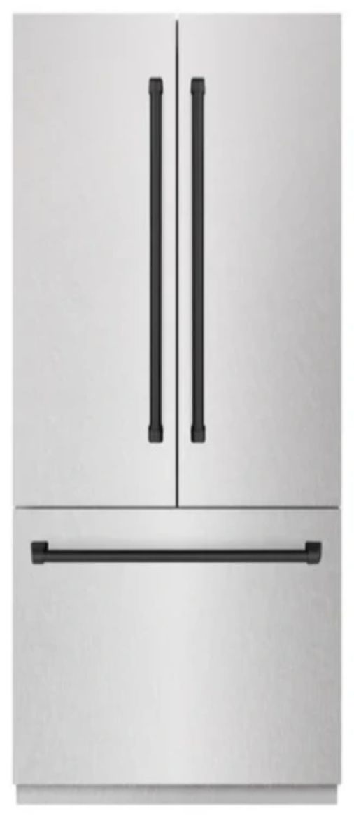 ZLINE Autograph Edition 36" 19.8 Cu. Ft Satin Stainless Steel Built In French Door Refrigerator with Matte Black Accents-0