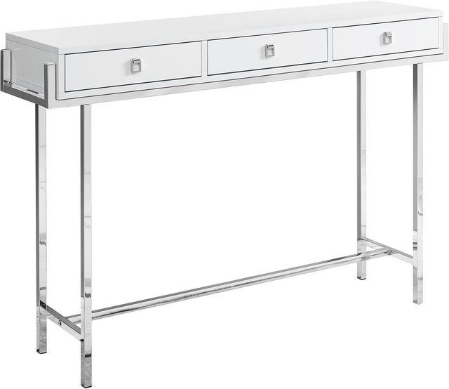 Monarch Specialties Inc. Glossy White 48" Console Table with Chrome Metal Base-0