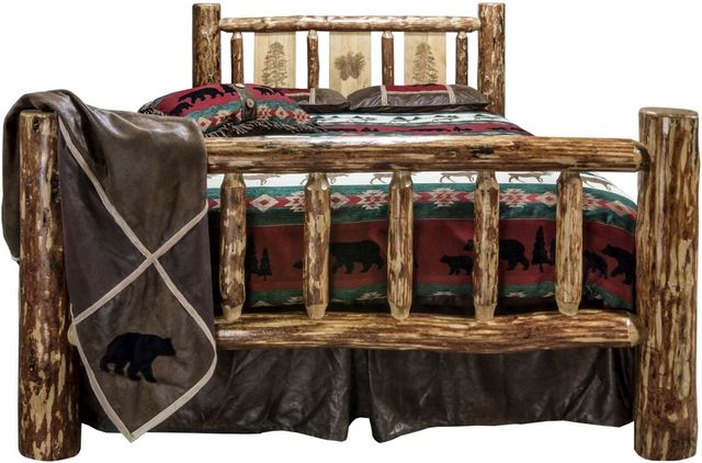 Montana Woodworks® Glacier Country Stain & Clear Lacquer California King Bed with Laser Engraved Pine Tree Design-1