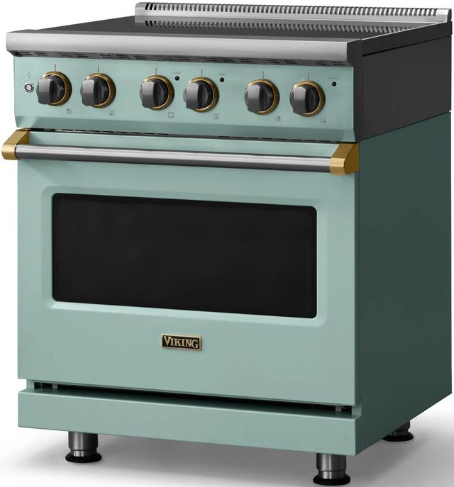 Viking® 5 Series 30" Splash Pro Style Electric Range with Brushed Brass Trim-3