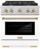 ZLINE Autograph Edition Paramount 30" Satin Stainless Steel Pro Style Dual Fuel Range with White Matte Door and Polished Gold Accents-0