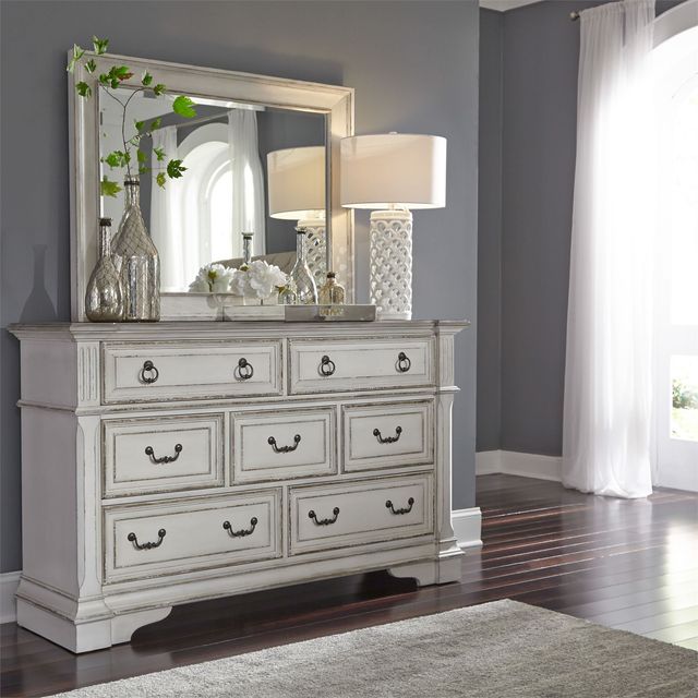 Liberty Furniture Abbey Park Antique White/Weathered Brown Dresser and Mirror Set-1