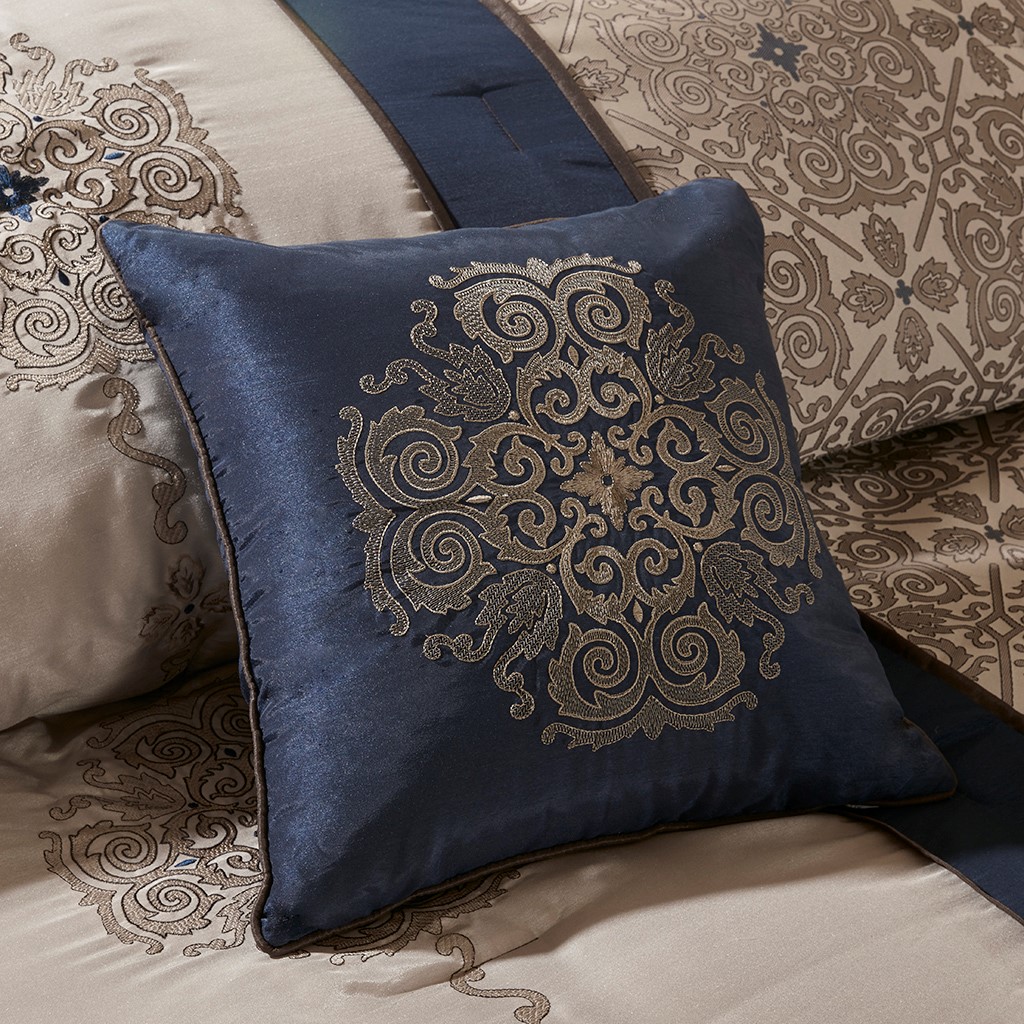 Olliix by Madison Park 7 Piece Navy Queen Donovan Jacquard
