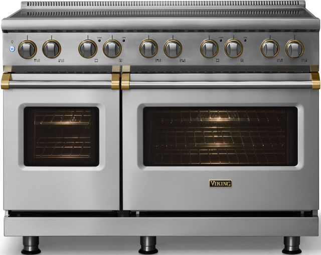 Viking® 5 Series 48" Stainless Steel Pro Style Induction Range with Brushed Brass Trim-2