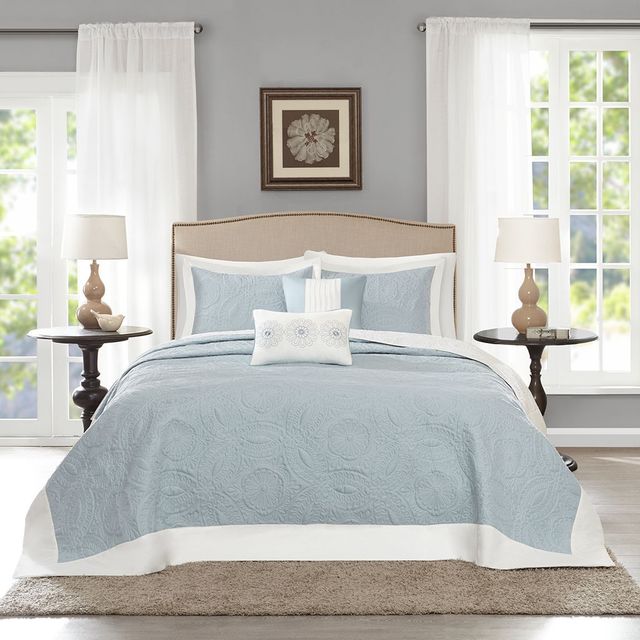 Olliix by Madison Park 5 Piece Blue Queen Ashbury Reversible Bedspread Set-1