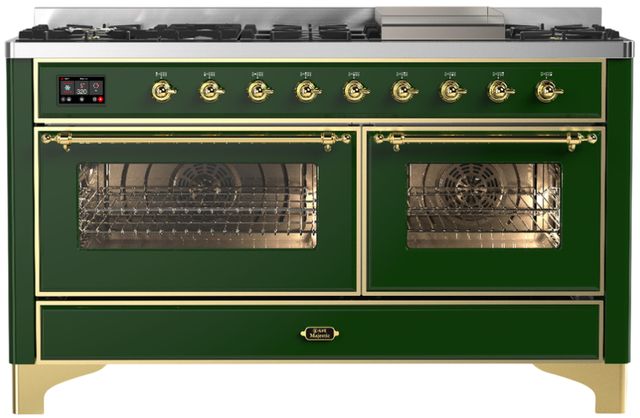 Ilve® Majestic III 60" Emerald Green Pro Style Dual Fuel Liquid Propane Range with Triple Glass Door and Copper Trim-0