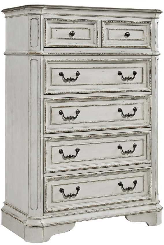 Liberty Furniture Magnolia Manor 5-Piece Antique White/Gray/Weathered Bark California King Sleigh Bedroom Set-4