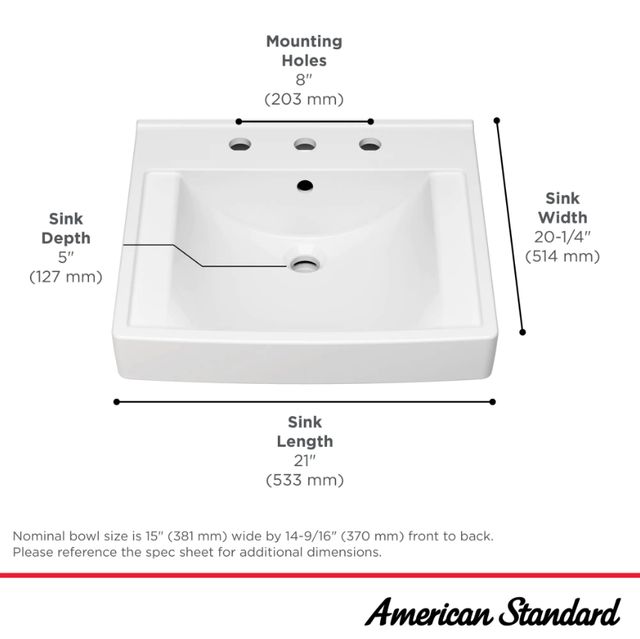 American Standard Decorum® White Wall-Hung EverClean® Sink with 8" Widespread-3