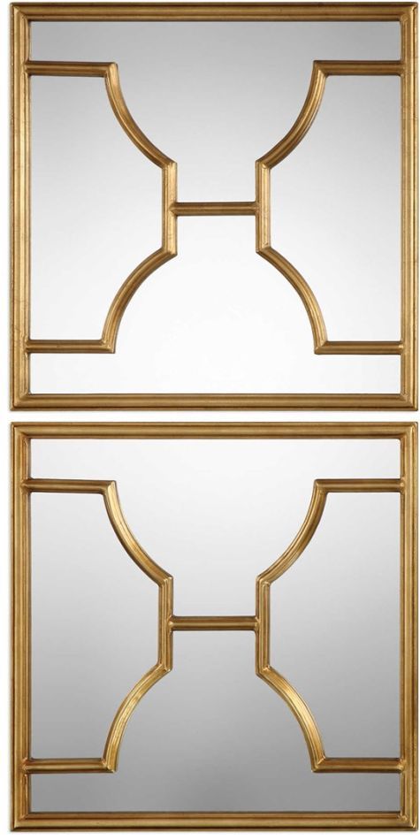 Uttermost® Misa 2-Piece Antiqued Gold Leaf Square Mirror Set-0