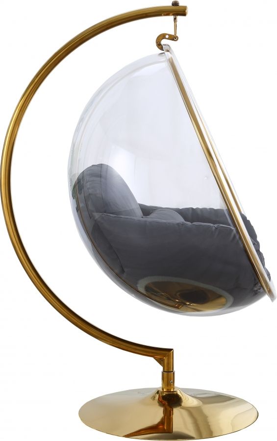 Meridian Furniture Luna Grey/Gold Durable Fabric Acrylic Swing Chair-1