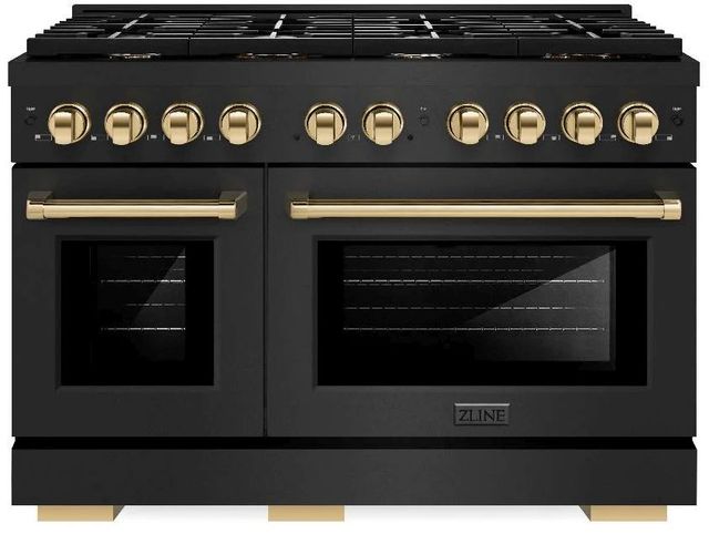 ZLINE Autograph Edition Paramount 48" Black Stainless Steel Pro Style Dual Fuel Range with Polished Gold Accents-0