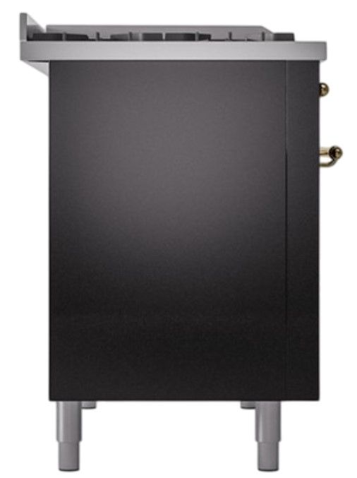 Ilve® Nostalgie II Noblesse 48'' Glossy Black Pro Style Dual Fuel Range with Brass Trim-2