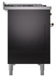 Ilve® Nostalgie II Noblesse 48'' Glossy Black Pro Style Dual Fuel Range with Brass Trim-2