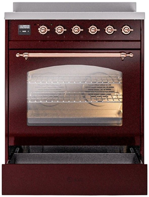 Ilve® Nostalgie II Series 30" Burgundy Pro Style Induction Range-2