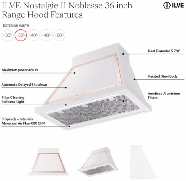 Ilve® Nostalgie II Noblesse 36" RAL Color Wall Mounted Range Hood-2