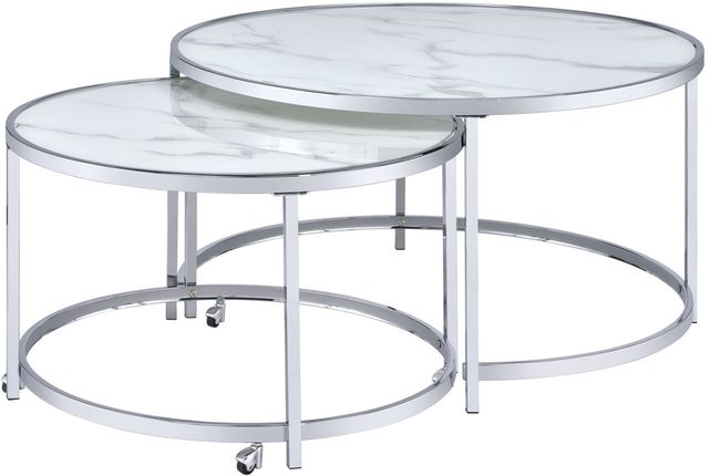 Steve Silver Co. Rayne 2-Piece White Nesting Table with Chrome Base-0