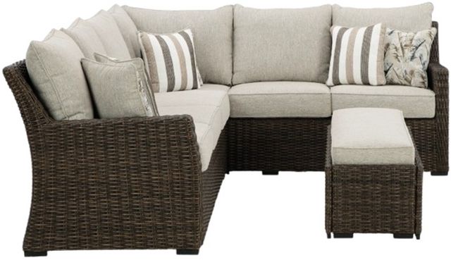 Signature Design by Ashley® Brook Ranch 3-Piece Beige/Brown Outdoor Fabric/Wicker Sofa Sectional and Bench-2