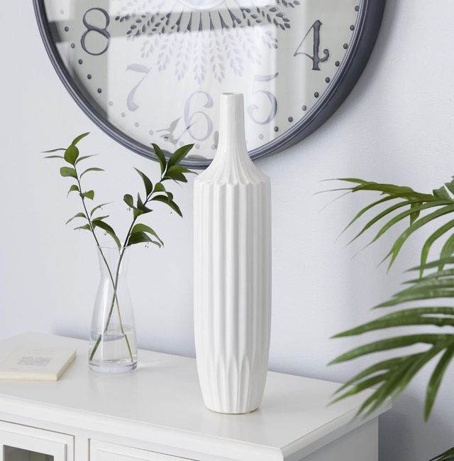 Deco Marche White 19” Stripe Texture Vase-3