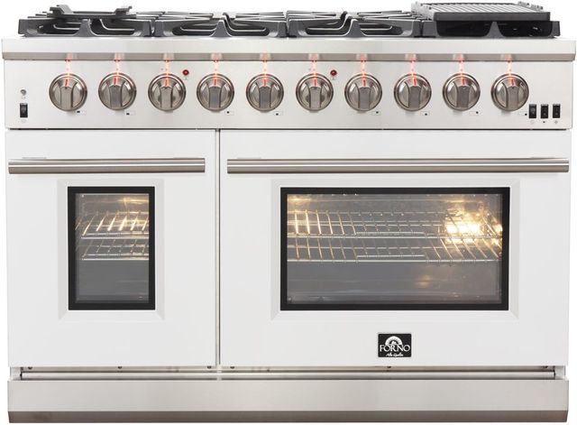 FORNO® Capriasca 48" Stainless Steel Pro Style Gas Range with White Door-0