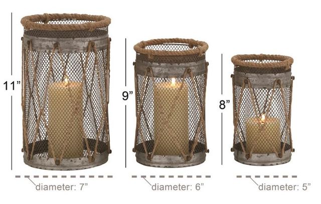 Deco Marche 3-Piece Silver Pillar Candle Lantern Set-2