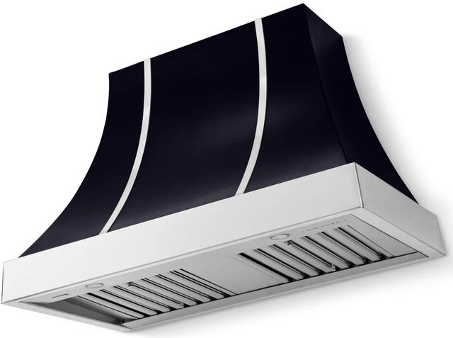 La Cornue CornuFé Cascade 44" Gloss Black Wall Mounted Range Hood with Polished Chrome Trim-0