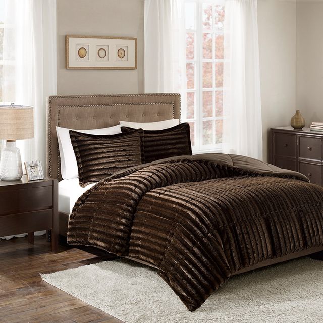 Olliix by Madison Park Duke Chocolate King/California King Faux Fur Comforter Mini Set-2