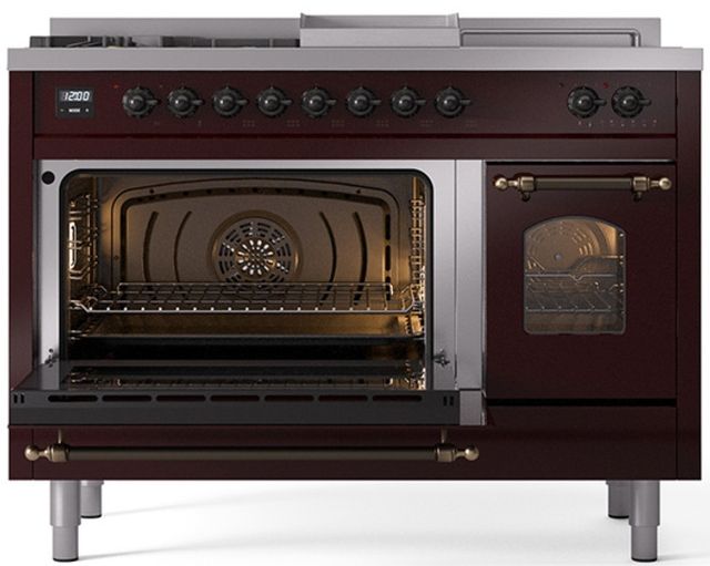Ilve® Nostalgie II Series 48" Burgundy Pro Style Dual Fuel Range-2