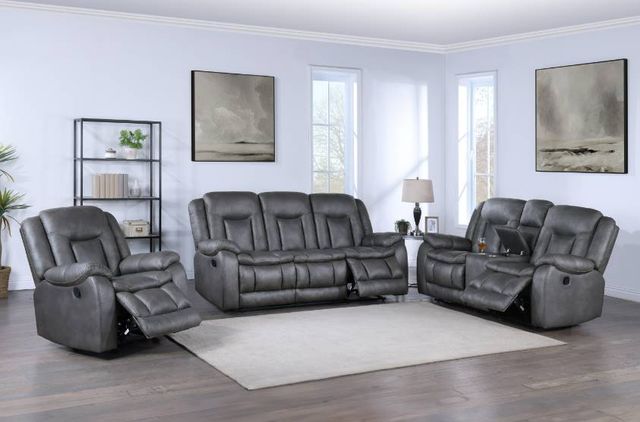 New Classic® Home Furnishings Morello Gray Dual Manual Reclining Sofa-1