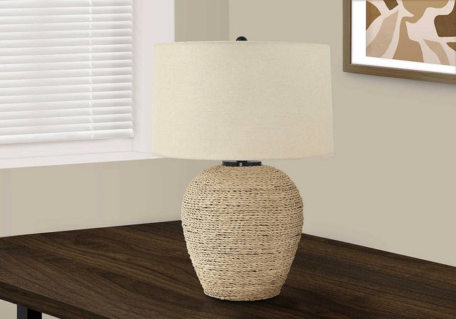 Monarch Specialties Inc. 25"H Beige Rattan Table Lamp-4