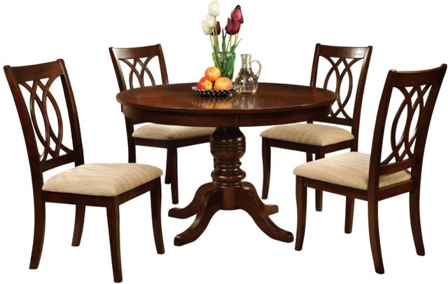 Furniture of America® Carlisle 5-Piece Cherry Round Dining Table Set-0