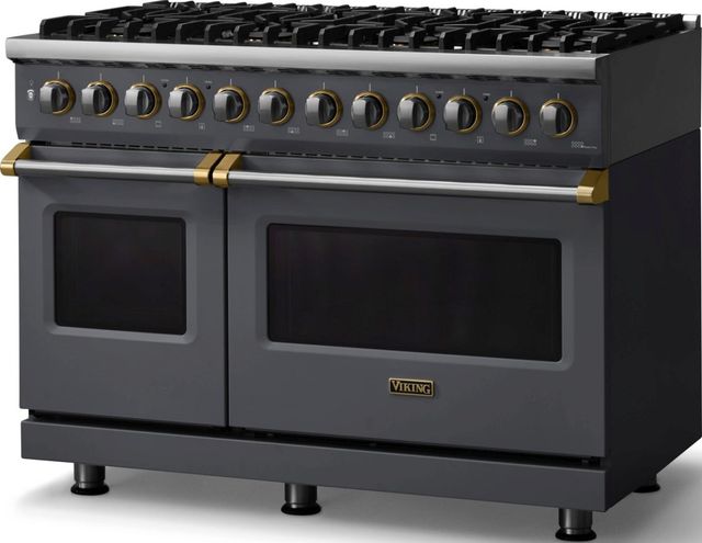 Viking® 5 Series 48" Cast Black Pro Style Dual Fuel (NG) Range with Brushed Brass Trim-3