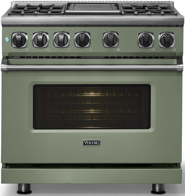Viking® 7 Series 36" Eucalyptus Pro Style Dual Fuel Range with Griddle-2