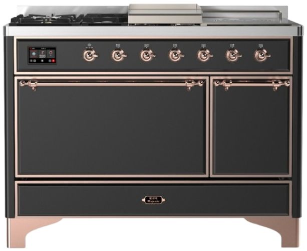 Ilve® Majestic III 48" Graphite Matte Pro Style Dual Fuel Liquid Propane Range with French Top and Copper Trim-0