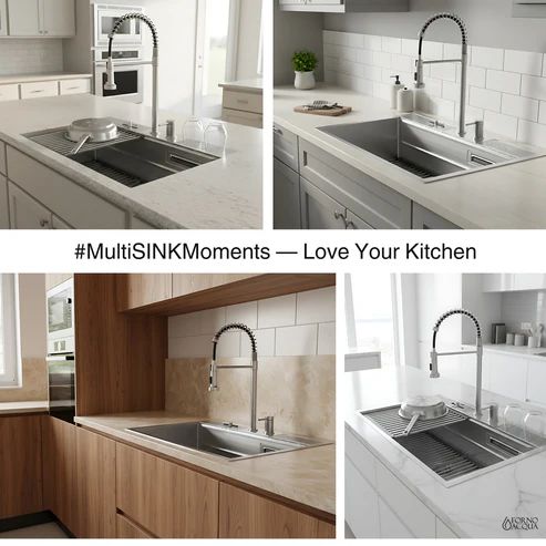 Forno Acqua MultiSINK Stainless Steel 10" Dual Mount 3-Level Workstation Sink with Waterfall Faucet and Glass Rinser-3