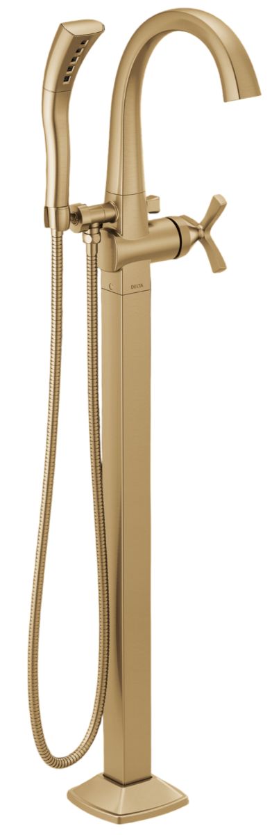 Delta Stryke® Lumicoat® Champagne Bronze Floor Mount Tub Filler Trim with Helo Handle-0