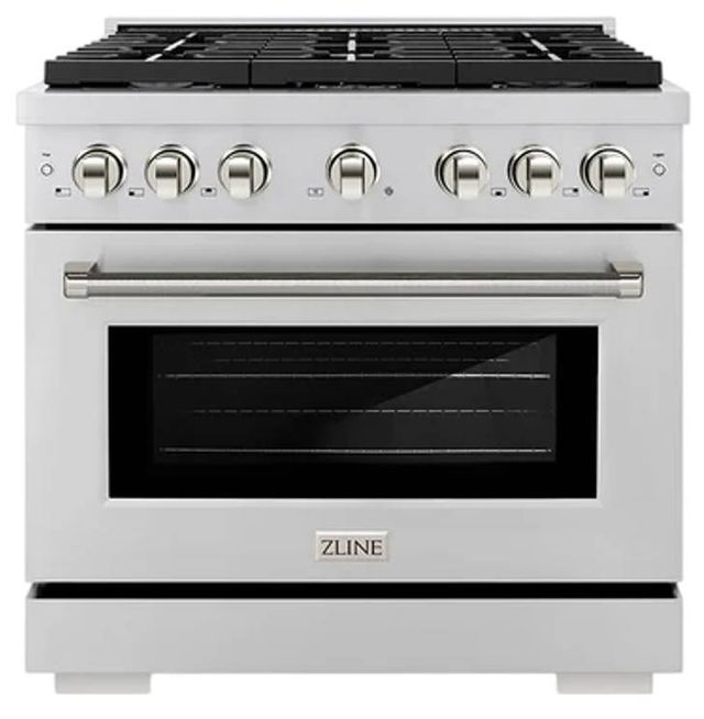 ZLINE Autograph Edition Paramount 36" Stainless Steel/Polished Nickel Helix Handle Freestanding Gas Range with 6 Burner Cooktop and Convection Gas Oven-0