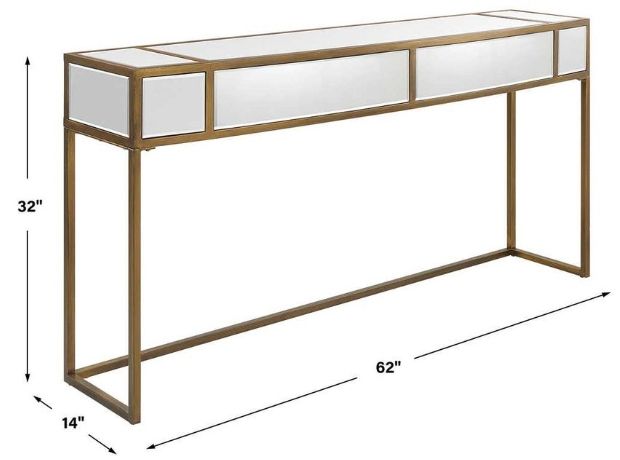 Uttermost® Reflect Mirrored Top Console Table with Brushed Aged Gold Frame-2